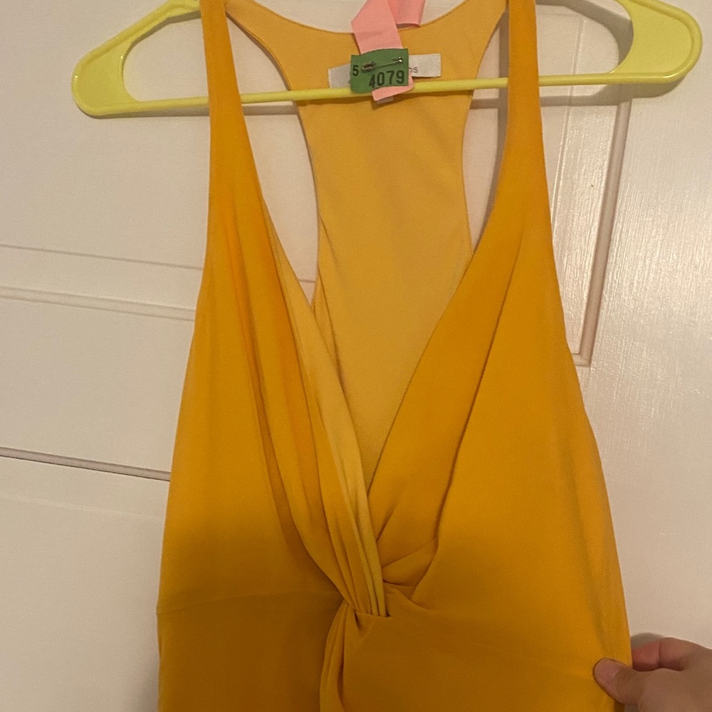 Lovers + Friends Golden Yellow Twist-Front Racerback Prom Dress